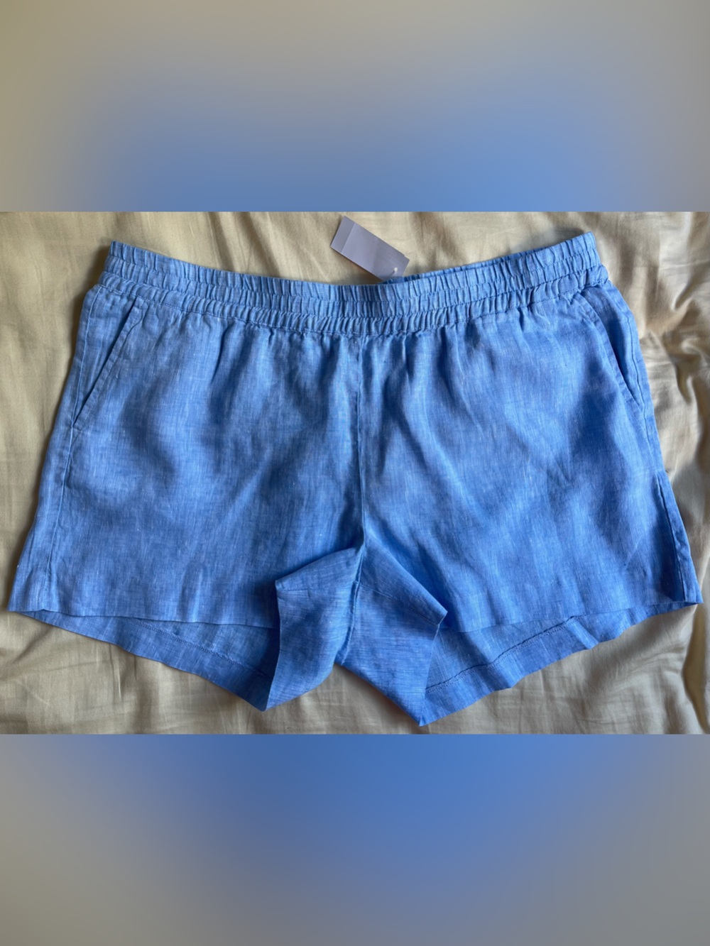 Hiho Blue Linen Shorts with Elastic Waist Band